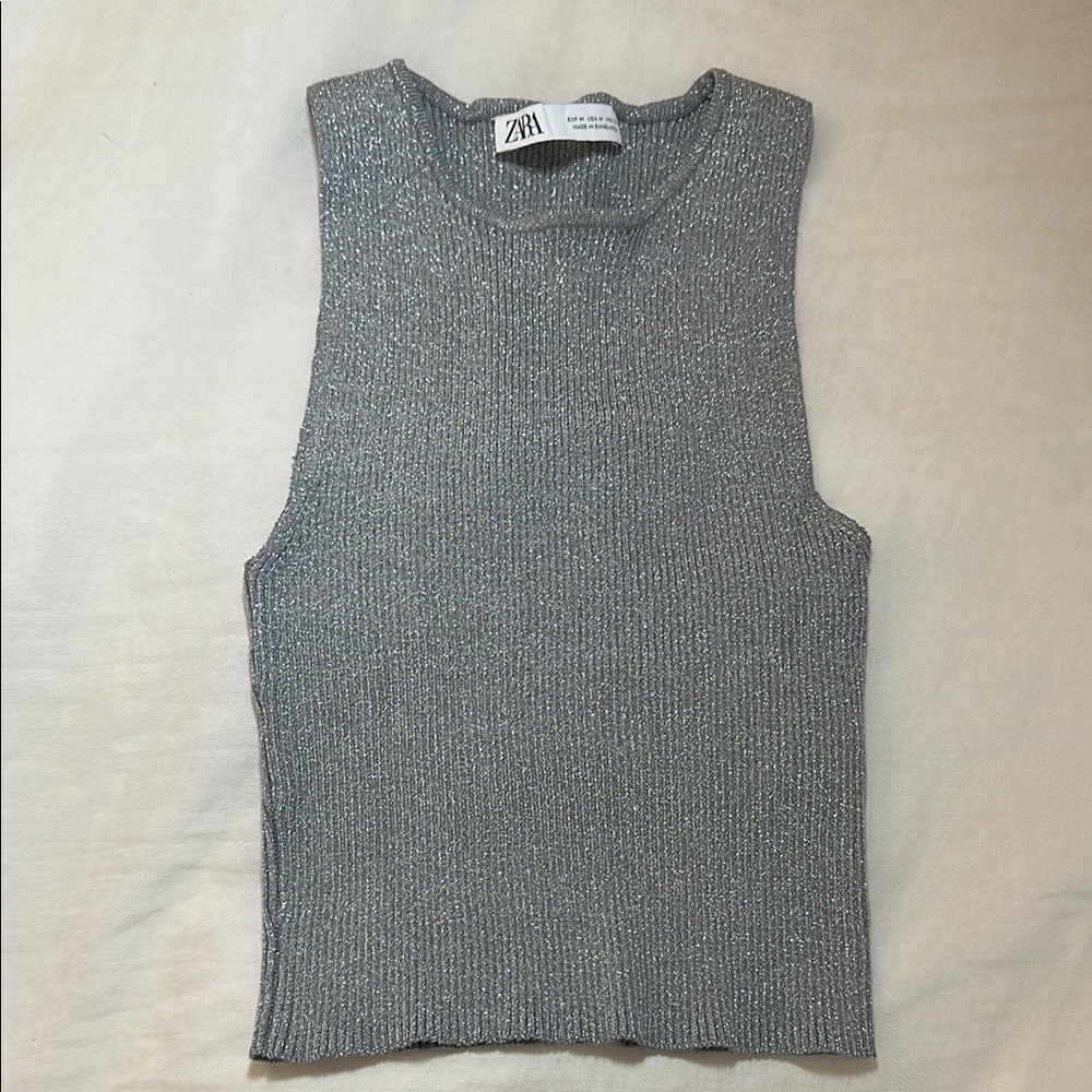 Zara Gray Ribbed Sleeveless Tank Top